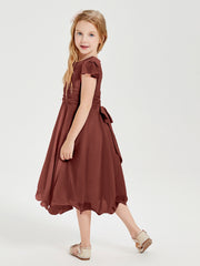 Tea Length Chiffon Junior Bridesmaid Dresses Terracotta
