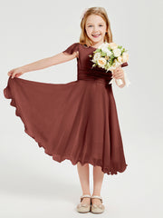 Tea Length Chiffon Junior Bridesmaid Dresses Terracotta