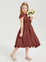Tea Length Chiffon Junior Bridesmaid Dresses Terracotta