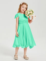 Tea Length Chiffon Junior Bridesmaid Dresses Turquoise