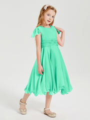 Tea Length Chiffon Junior Bridesmaid Dresses Turquoise