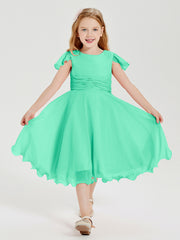Tea Length Chiffon Junior Bridesmaid Dresses Turquoise