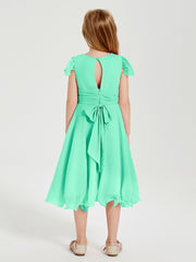 Tea Length Chiffon Junior Bridesmaid Dresses Turquoise
