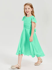 Tea Length Chiffon Junior Bridesmaid Dresses Turquoise