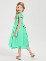 Tea Length Chiffon Junior Bridesmaid Dresses Turquoise