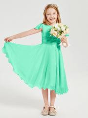 Tea Length Chiffon Junior Bridesmaid Dresses Turquoise
