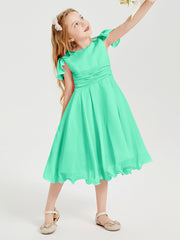 Tea Length Chiffon Junior Bridesmaid Dresses Turquoise