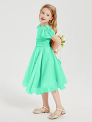 Tea Length Chiffon Junior Bridesmaid Dresses Turquoise