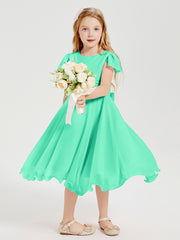 Tea Length Chiffon Junior Bridesmaid Dresses Turquoise