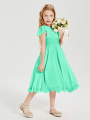 Tea Length Chiffon Junior Bridesmaid Dresses Turquoise