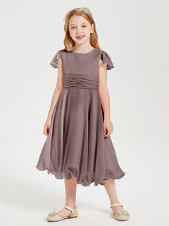 Tea Length Chiffon Junior Bridesmaid Dresses Vintage Mauve