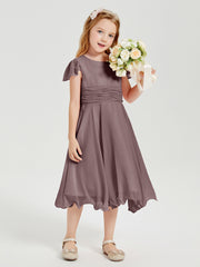 Tea Length Chiffon Junior Bridesmaid Dresses Vintage Mauve
