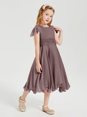 Tea Length Chiffon Junior Bridesmaid Dresses Vintage Mauve
