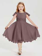 Tea Length Chiffon Junior Bridesmaid Dresses Vintage Mauve