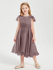 Tea Length Chiffon Junior Bridesmaid Dresses Vintage Mauve