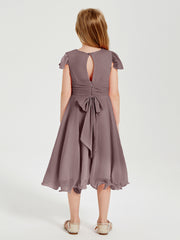 Tea Length Chiffon Junior Bridesmaid Dresses Vintage Mauve