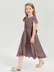 Tea Length Chiffon Junior Bridesmaid Dresses Vintage Mauve