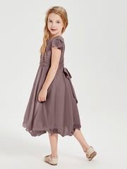 Tea Length Chiffon Junior Bridesmaid Dresses Vintage Mauve