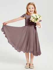 Tea Length Chiffon Junior Bridesmaid Dresses Vintage Mauve