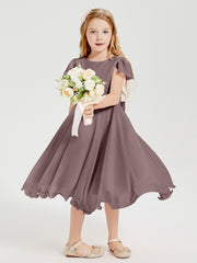 Tea Length Chiffon Junior Bridesmaid Dresses Vintage Mauve