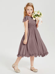 Tea Length Chiffon Junior Bridesmaid Dresses Vintage Mauve
