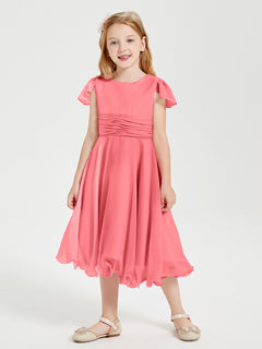 Tea Length Chiffon Junior Bridesmaid Dresses Watermelon