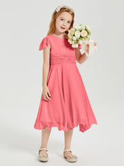 Tea Length Chiffon Junior Bridesmaid Dresses Watermelon