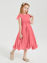 Tea Length Chiffon Junior Bridesmaid Dresses Watermelon