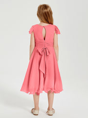 Tea Length Chiffon Junior Bridesmaid Dresses Watermelon