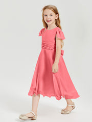 Tea Length Chiffon Junior Bridesmaid Dresses Watermelon