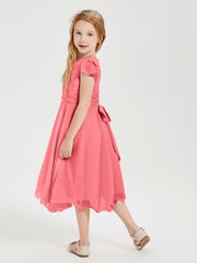 Tea Length Chiffon Junior Bridesmaid Dresses Watermelon