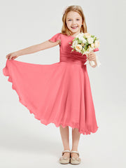 Tea Length Chiffon Junior Bridesmaid Dresses Watermelon