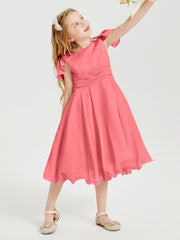 Tea Length Chiffon Junior Bridesmaid Dresses Watermelon