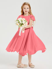 Tea Length Chiffon Junior Bridesmaid Dresses Watermelon