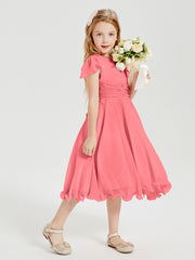 Tea Length Chiffon Junior Bridesmaid Dresses Watermelon