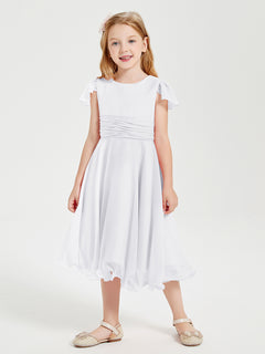 Tea Length Chiffon Junior Bridesmaid Dresses White