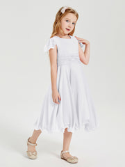 Tea Length Chiffon Junior Bridesmaid Dresses White