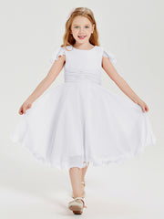 Tea Length Chiffon Junior Bridesmaid Dresses White