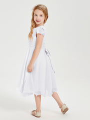 Tea Length Chiffon Junior Bridesmaid Dresses White