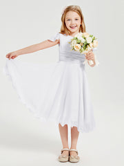 Tea Length Chiffon Junior Bridesmaid Dresses White