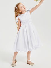 Tea Length Chiffon Junior Bridesmaid Dresses White