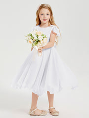 Tea Length Chiffon Junior Bridesmaid Dresses White