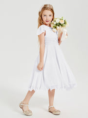 Tea Length Chiffon Junior Bridesmaid Dresses White