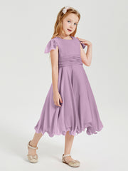 Tea Length Chiffon Junior Bridesmaid Dresses Wisteria