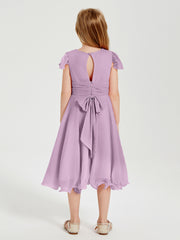 Tea Length Chiffon Junior Bridesmaid Dresses Wisteria