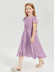 Tea Length Chiffon Junior Bridesmaid Dresses Wisteria