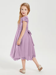 Tea Length Chiffon Junior Bridesmaid Dresses Wisteria