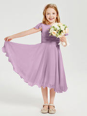 Tea Length Chiffon Junior Bridesmaid Dresses Wisteria