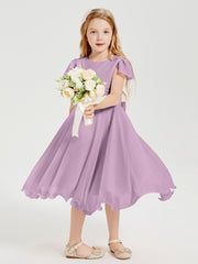 Tea Length Chiffon Junior Bridesmaid Dresses Wisteria