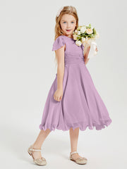 Tea Length Chiffon Junior Bridesmaid Dresses Wisteria